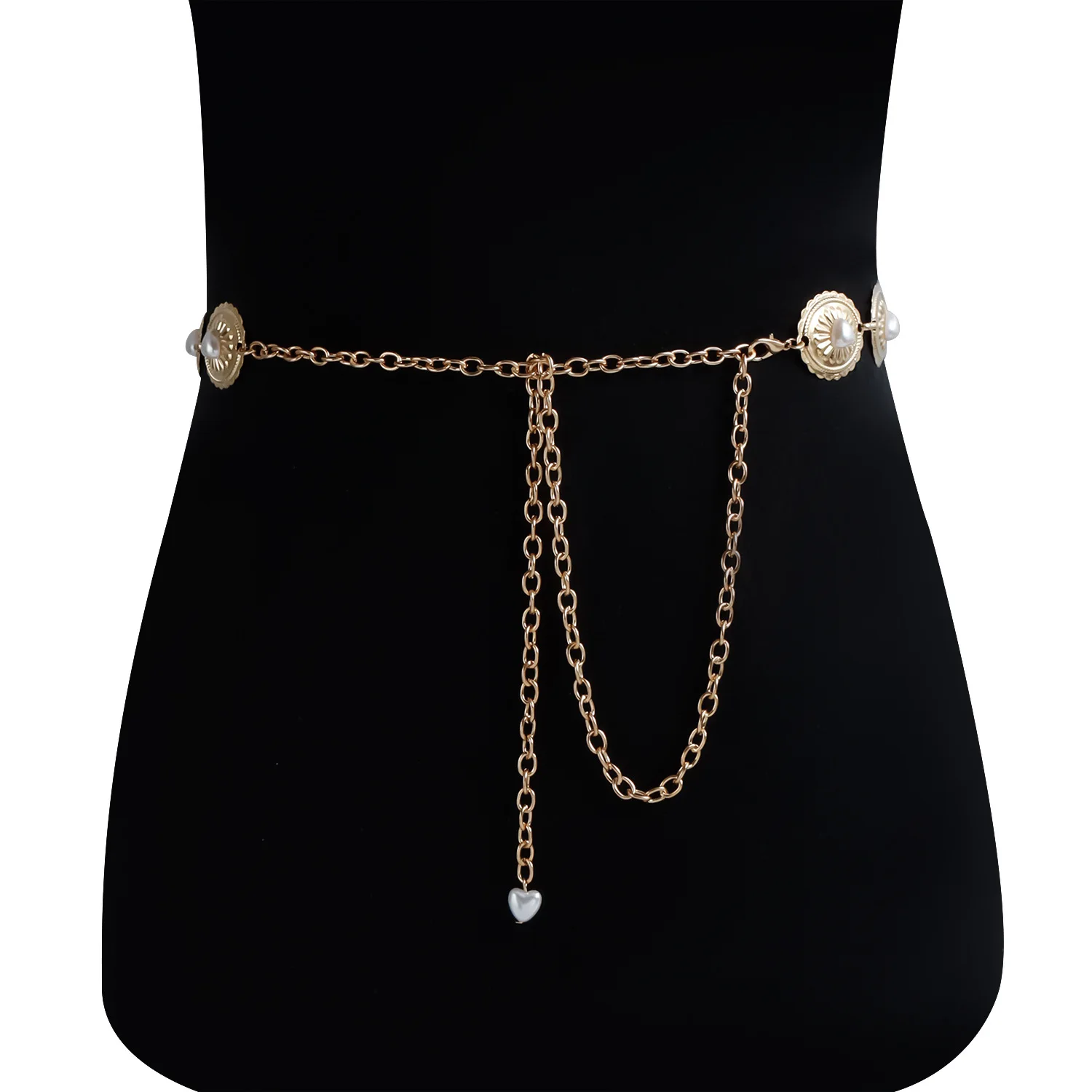 Summer Bohemian Waist Chain Pearl Inlaid Heart Elliptical Links Tribal Body Jewelry Adjustable for Beach Festival - Image 5