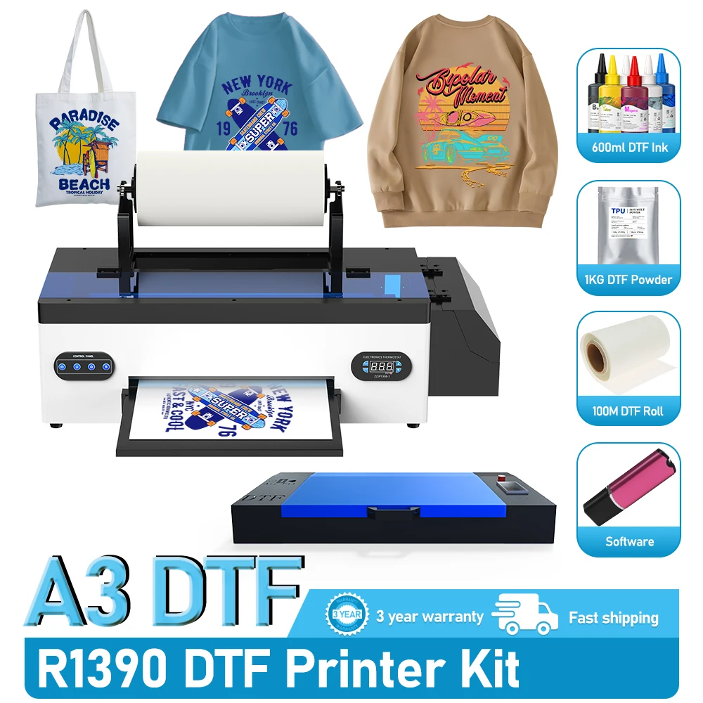 A3 DTF Printer R1390 A3 DTF Transfer Printer To Film Printing Machine With curing oven For T-Shirts And Textile Impresora Dtf