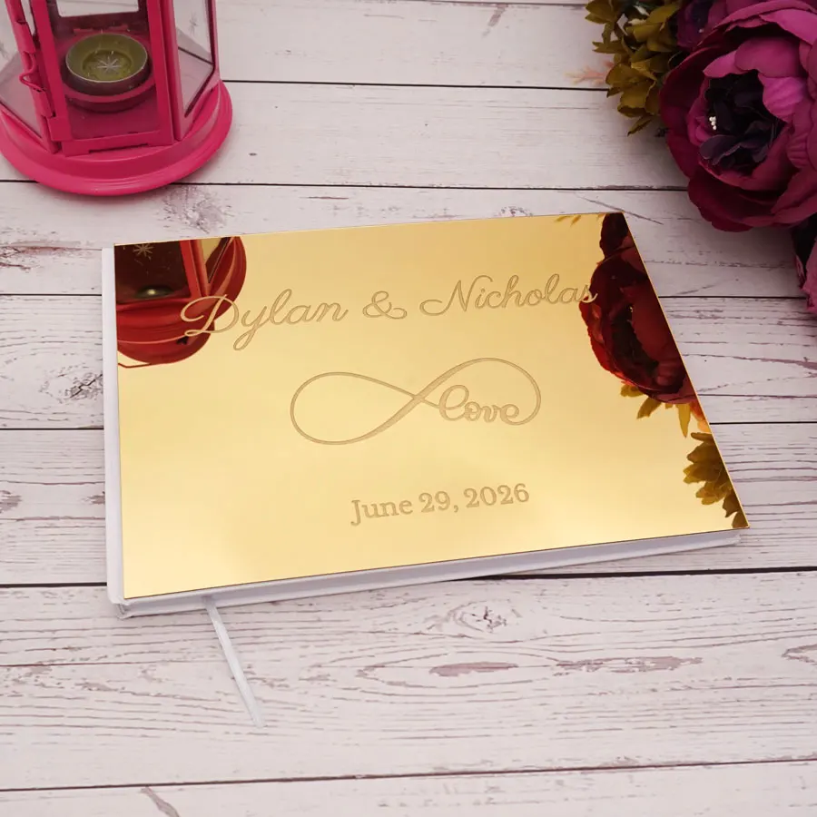 Personalized Wedding Guestbook Engraved Couple Name&Date Custom Infinity Love Design For Party Decoration Guest Sign In Book