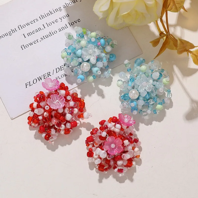 New Pink Blue Beaded Cluster Button Flatbacks 4pcs Wholesale DIY Sewing Embellishment for Decoration Accessory