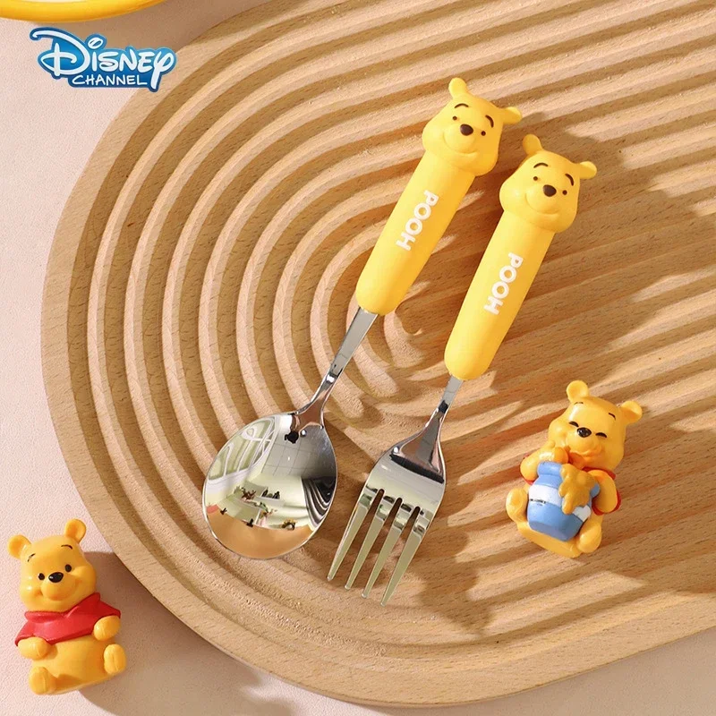 Disney Winnie the Pooh Spoon Fork Kids Tableware Cartoon Kawaii Soup Coffee Spoon Cake Fruit Fork Child Stainless Steel Cutlery