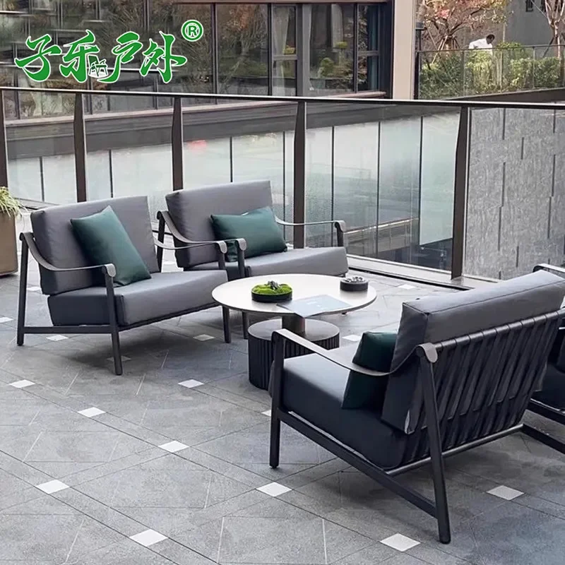 Outdoor Aluminum Frame Sofa Set for Villa Garden Terrace Balcony Weatherproof Rope Chair Furniture Rain and Sun Protection