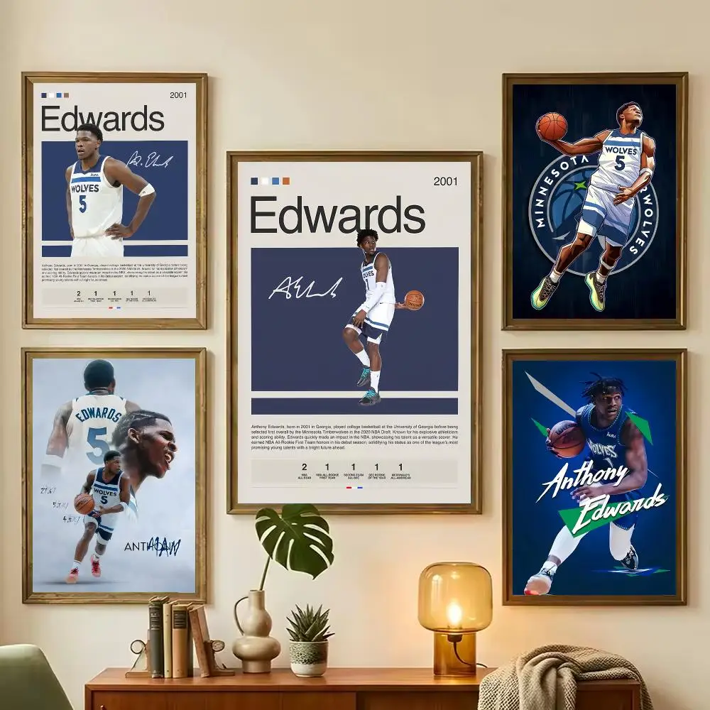 Basketball A-Anthony E-Edwards Painting Calligraphy Stylish Canvas Poster Wall Art for Living Room Bedroom Office Home Decor