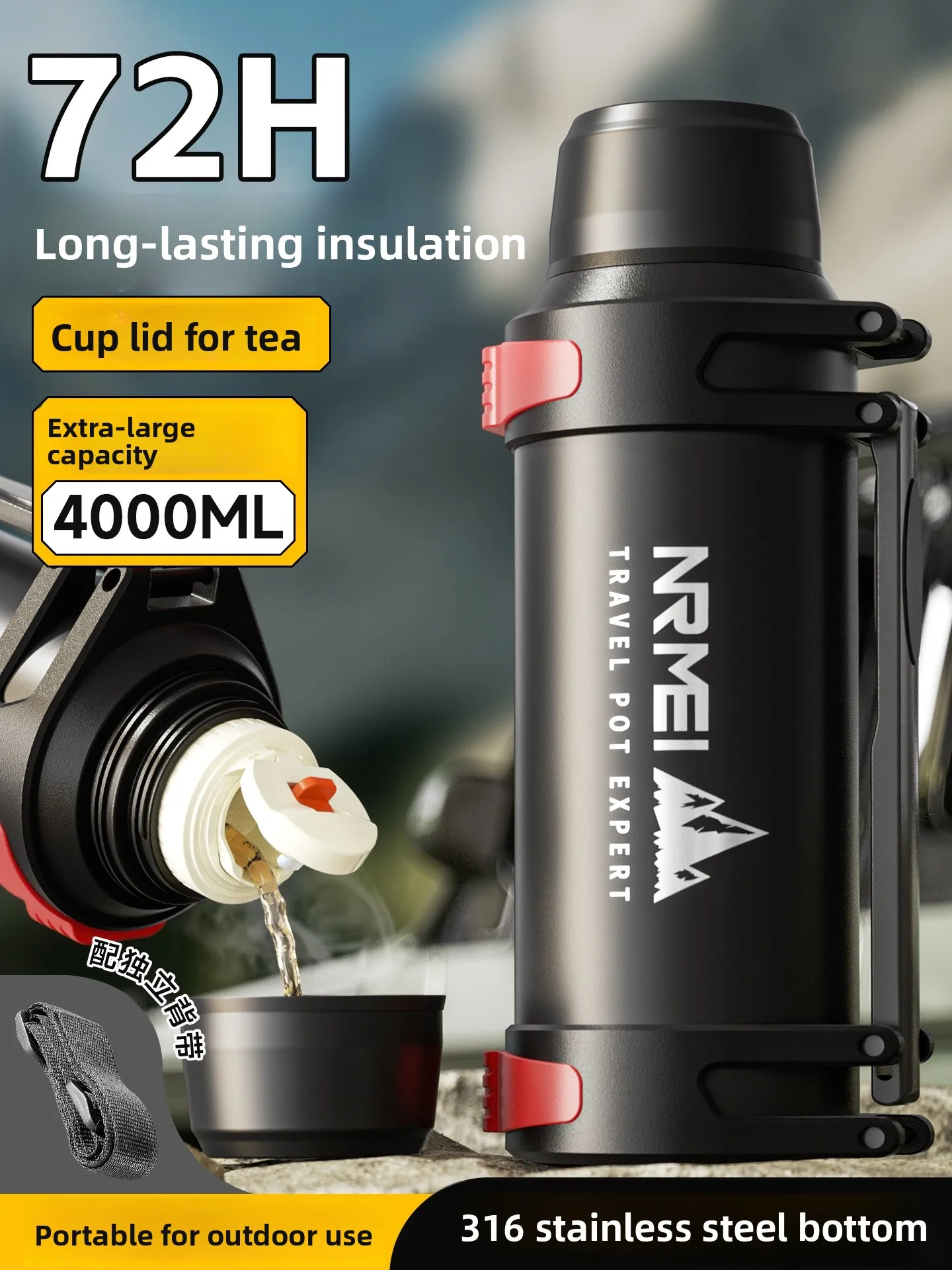 

Термос большой емкости для улицы, портативный, для путешествий, автомобильный, для воды, сохраняет температуру до 72 часов, из нержавеющей стали, 36 л