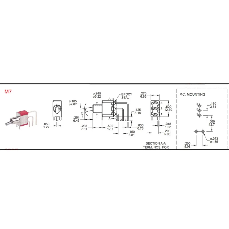 1PCS/LOTS Taiwan Q11 Bent Foot 3-Pin 3-Position Knob Switch Side Toggle Rocker Toggle 2A250VAC 1MS3T2B4M1QES