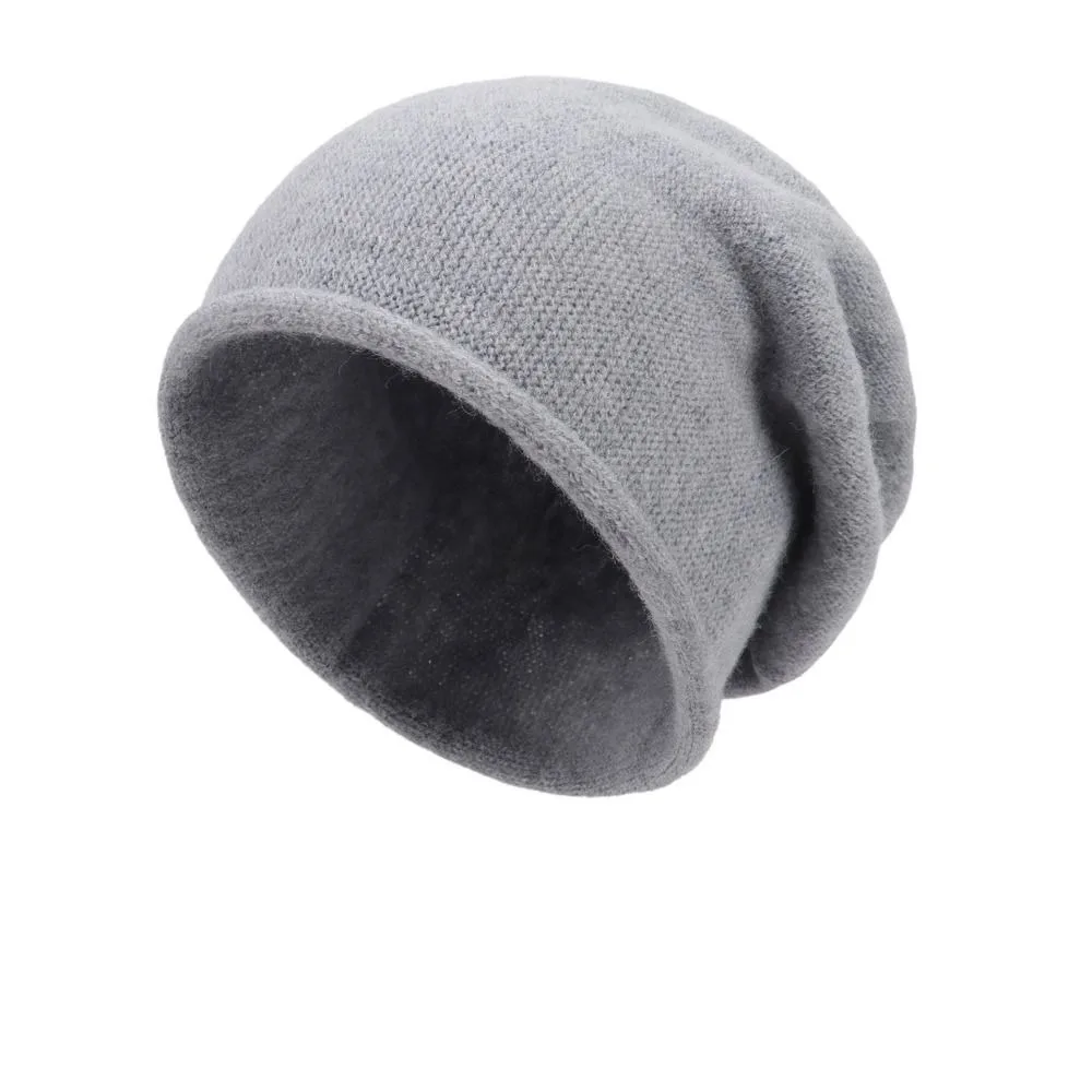 

Casual Cotton Cashmere Warm Hat Rolled Hem Solid Color Beanie Hat Windproof Pullover Cap Autumn Winter