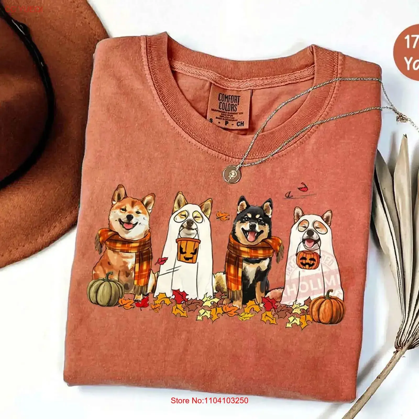 

Футболка с собакой-призраком Шиба-ину, свитер для мамы на Хэллоуин, осень для влюбленных, тыква, жуткий, винтажный, стильный, унисекс, растянутый, слегка