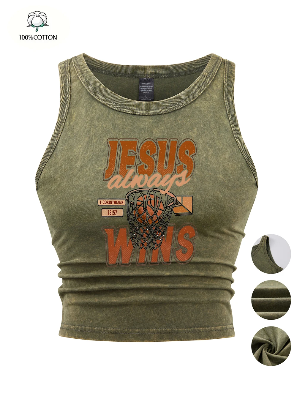 Jesus Always Wins Basketball Prints Tank Tops Summer Women Cotton Washed T-Shirts Thin Tight Basic Streetwear Casual Clothes