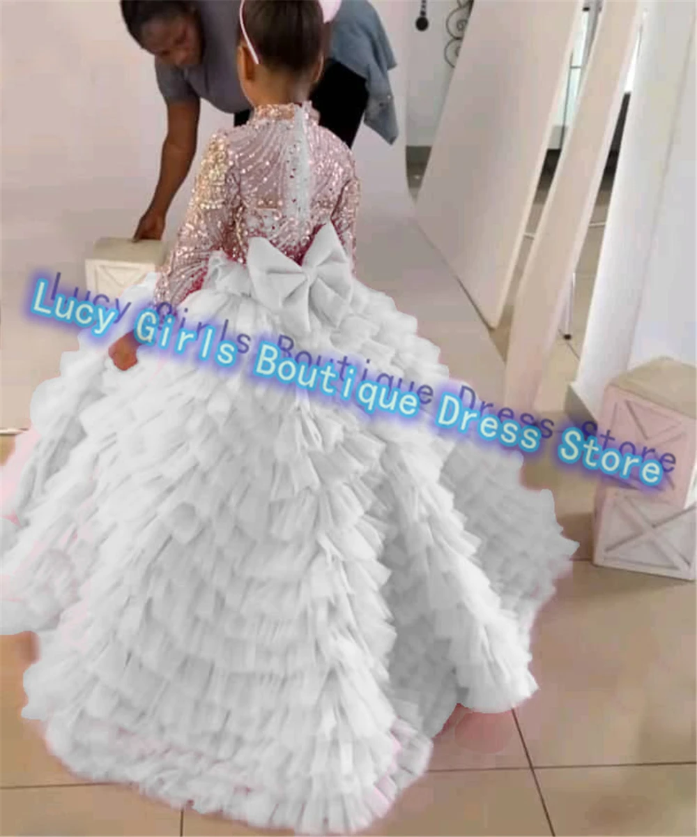 Abito da ragazza di fiore a strati di qualità di lusso per abiti da sposa Abiti da sera personalizzati per feste di compleanno per ragazze gonfie in tulle