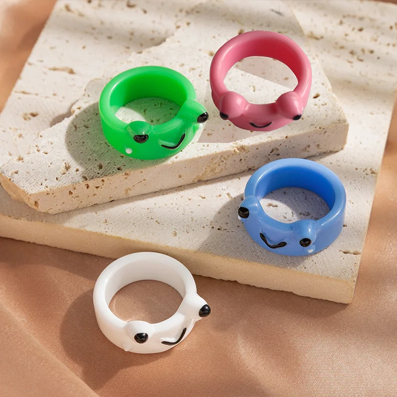 Frog resin ring ins wind European and American cross-border new sweet and cute cartoon solid color girl ring niche