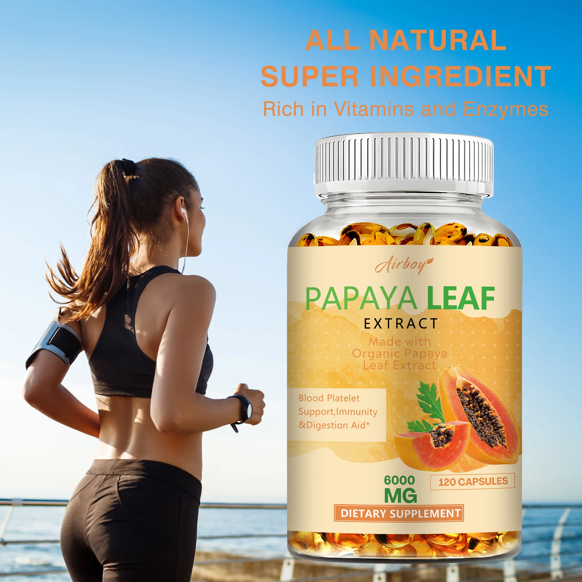 

Papaya Leaf Extract Capsules - Supports Platelets, Promote Intestinal Health, Bone Marrow & Spleen Support, Improves Immunity