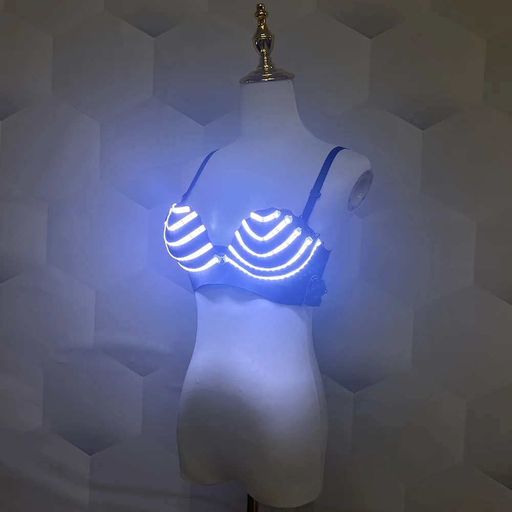 Dance performance Sexy LED Bra Bar DJ Singer Stage dance performance White Bra cover Halloween party glow-in-the-dark supplies