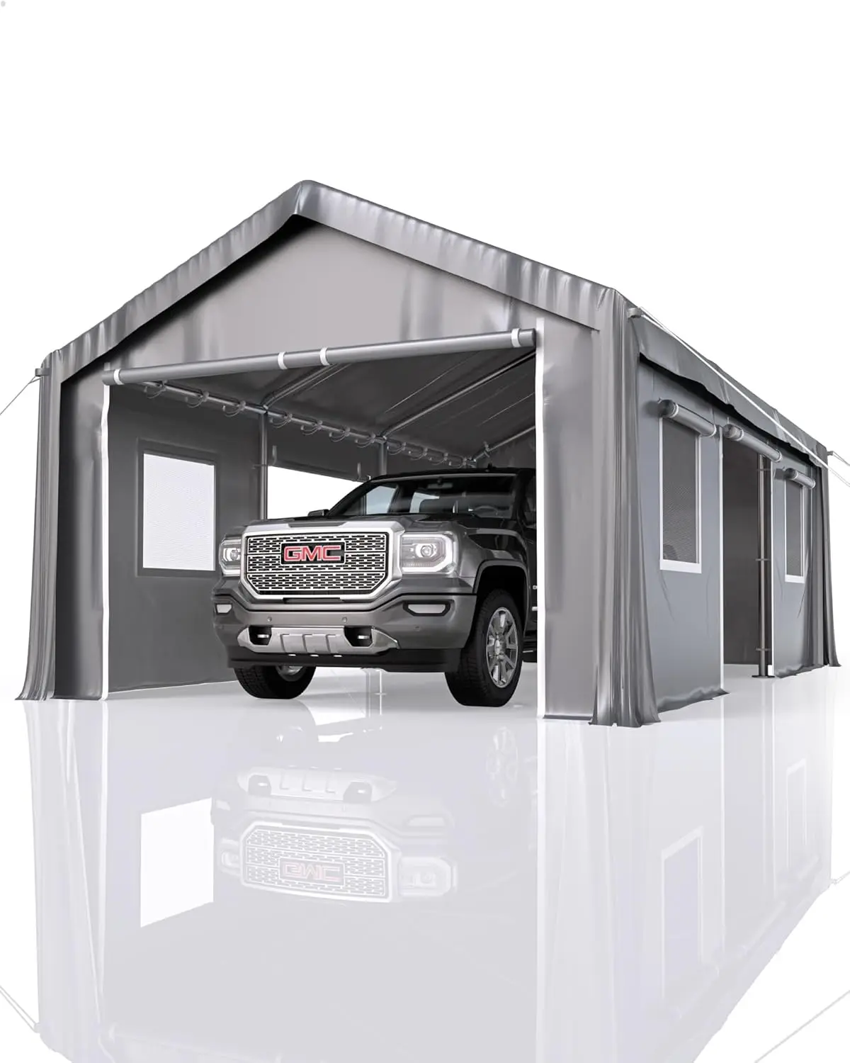 

Портативный гараж Carport размером 13 x 20 футов для тяжелых условий эксплуатации, с 4 подвижными дверями, 4 сетчатыми окнами, полиэтиленовыми брезентами 180 г и усиленными рамами, для