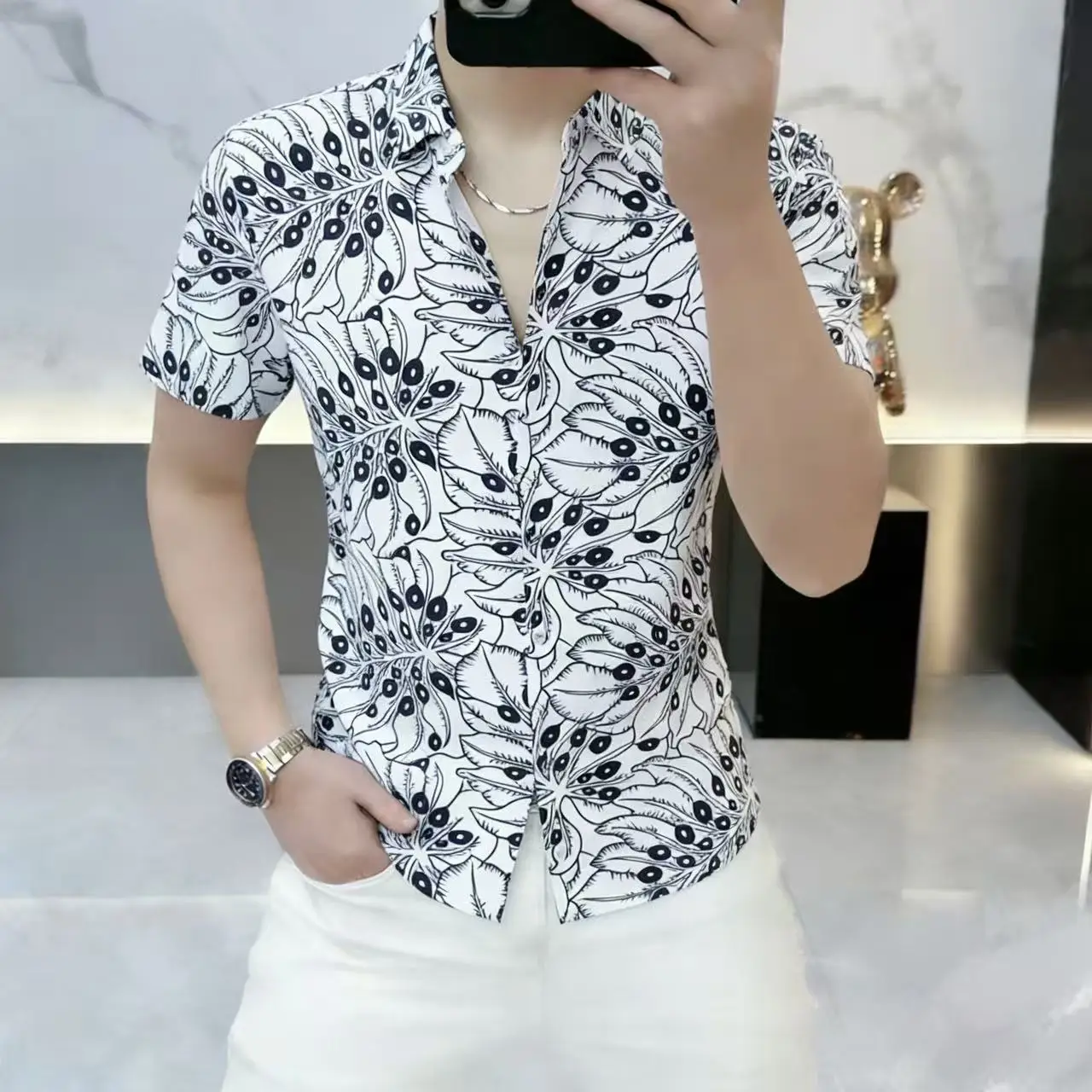 Streetwear Icy Cool Shirts For Men Short Sleeve 3D Print Classy Summer Thin High-Quality Anti-Wrinkle Slim Fit Camisas De Hombre