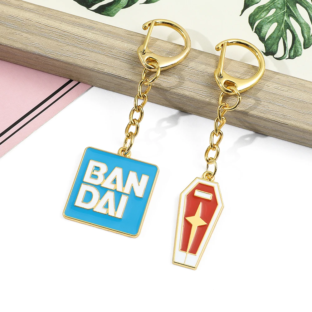 Bandai Letter Logo Pendant Shield Keychain Metal Key Ring Fashion Men Women Bag Car Accessories Cosplay