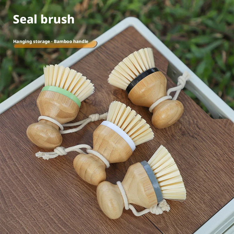 Outdoor Pot Scrubbing Brush Dishwashing Tool Bamboo Stamp Head Pot Brush Wooden Dish Brush Creative Kitchen Cleaning Brush