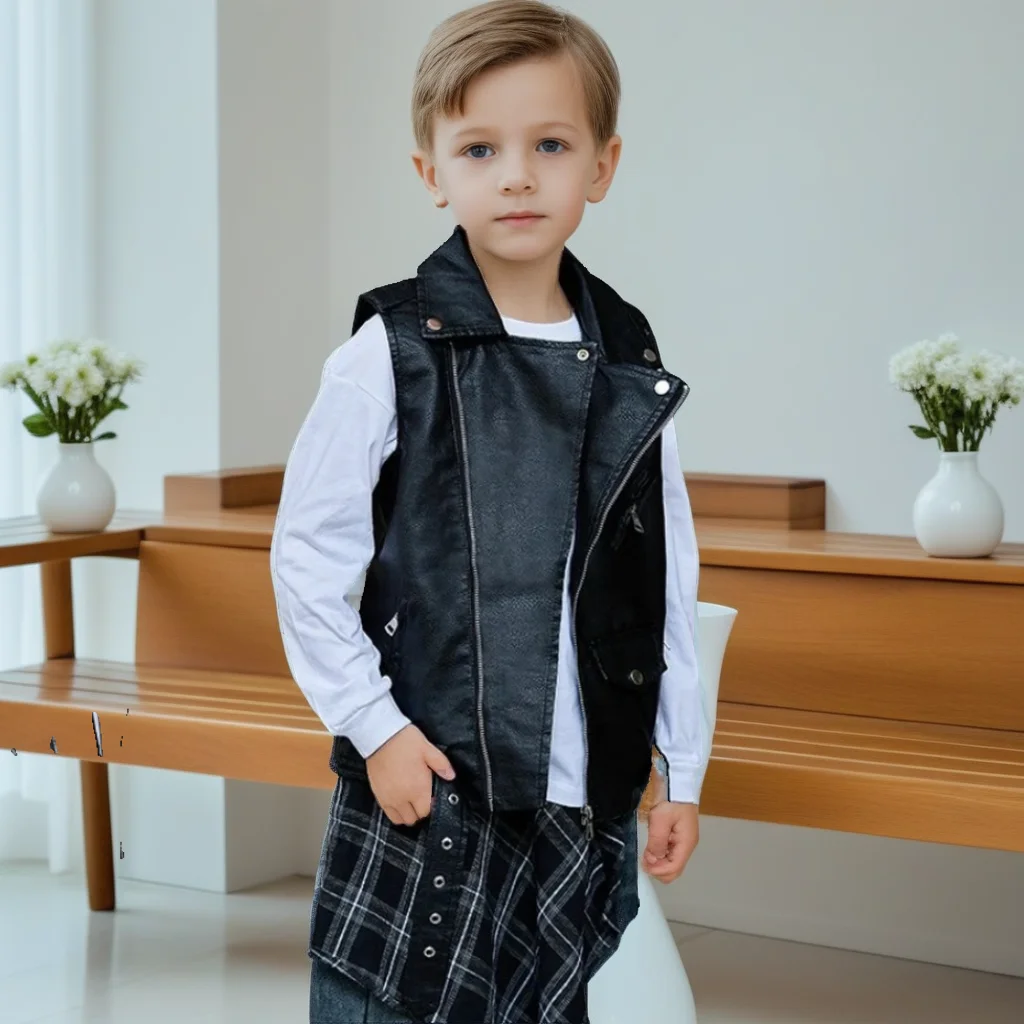 Autumn Teenage Kids PU Leather Vest Trendy Unisex Biker Waistcoat Hip-Hop Style Sleeveless Streetwear Jacket for Boys & Girls