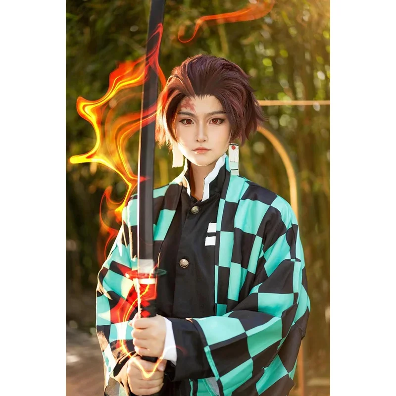 Tanjirou Kamado Cosplay benutzer definierte Anime Dämonen töter Kimetsu keine Yaiba Kleidung für Erwachsene Kind Uniform Set Party Geschenk Perücke Maske Kimono