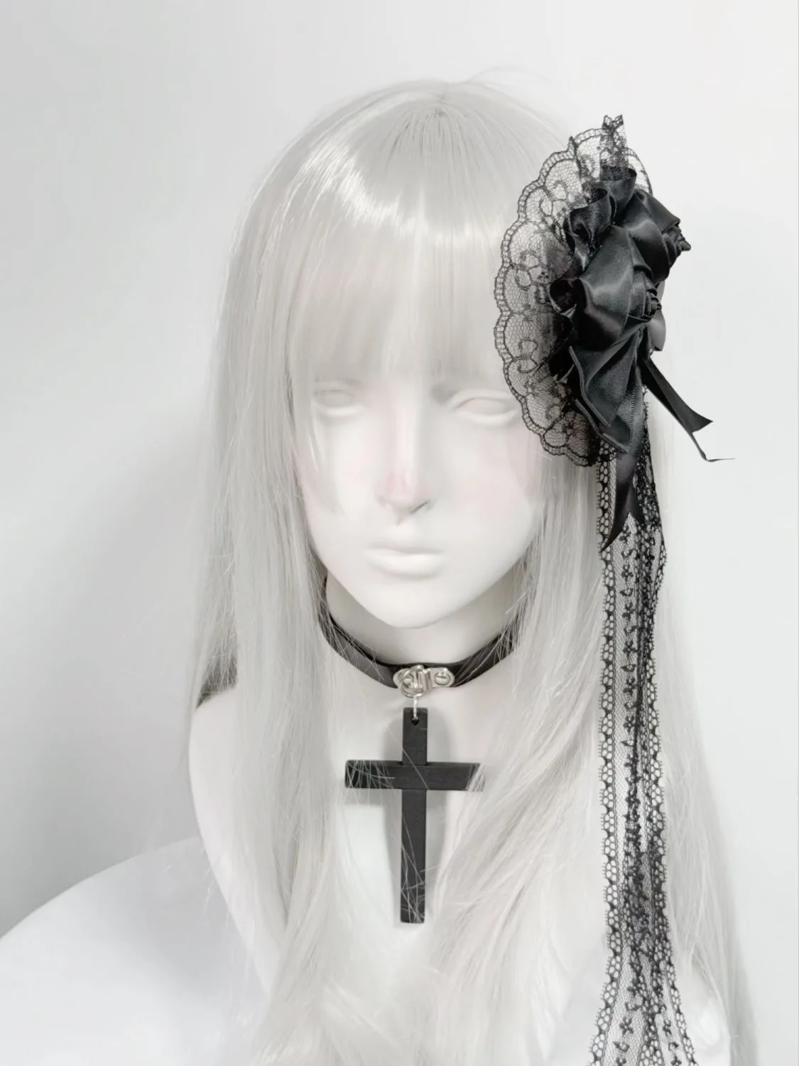 Lolita Subculture Black Lace Bow Headband Gothic Dark Rose Hairpin Hair Clips Cosplay Cute Goth Hairbands for Girls Women