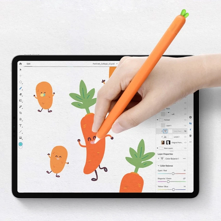 Cute Carrot Protective Pouch Cap Holder Silicone Nib Shell Cover Protective Case With 5Pcs Nib Caps For Apple Pencil 1/2 Skin