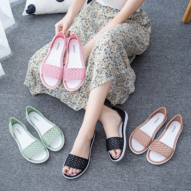 All Summer Matches Flat Plastic Hollow-hole Jelly Shoes Non-slip Soft-soled Beach Sandals Zapato Women Sandals Women