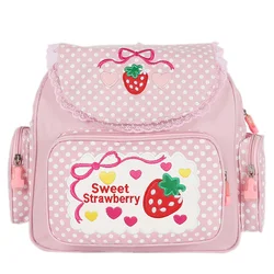 Cute Pink Strawberry Embroidery Backpack School Bag For Girl Students Multi-Pocket Large Capacity Backpacks College Teenager