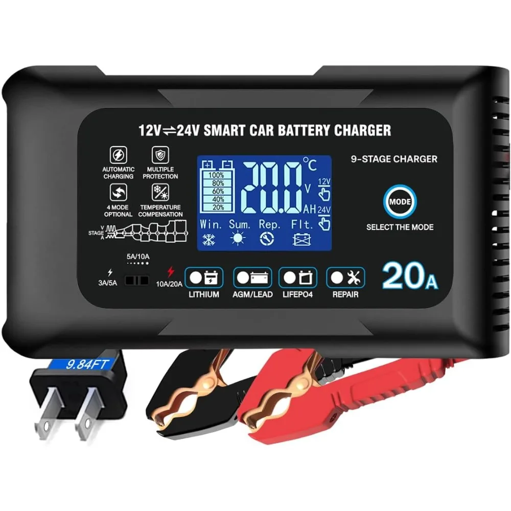 

20 А: интеллектуальное автомобильное зарядное устройство 12/24 В — автоматическое обслуживание, зарядное устройство и десульфатор с защитой от перезаряда и температурой