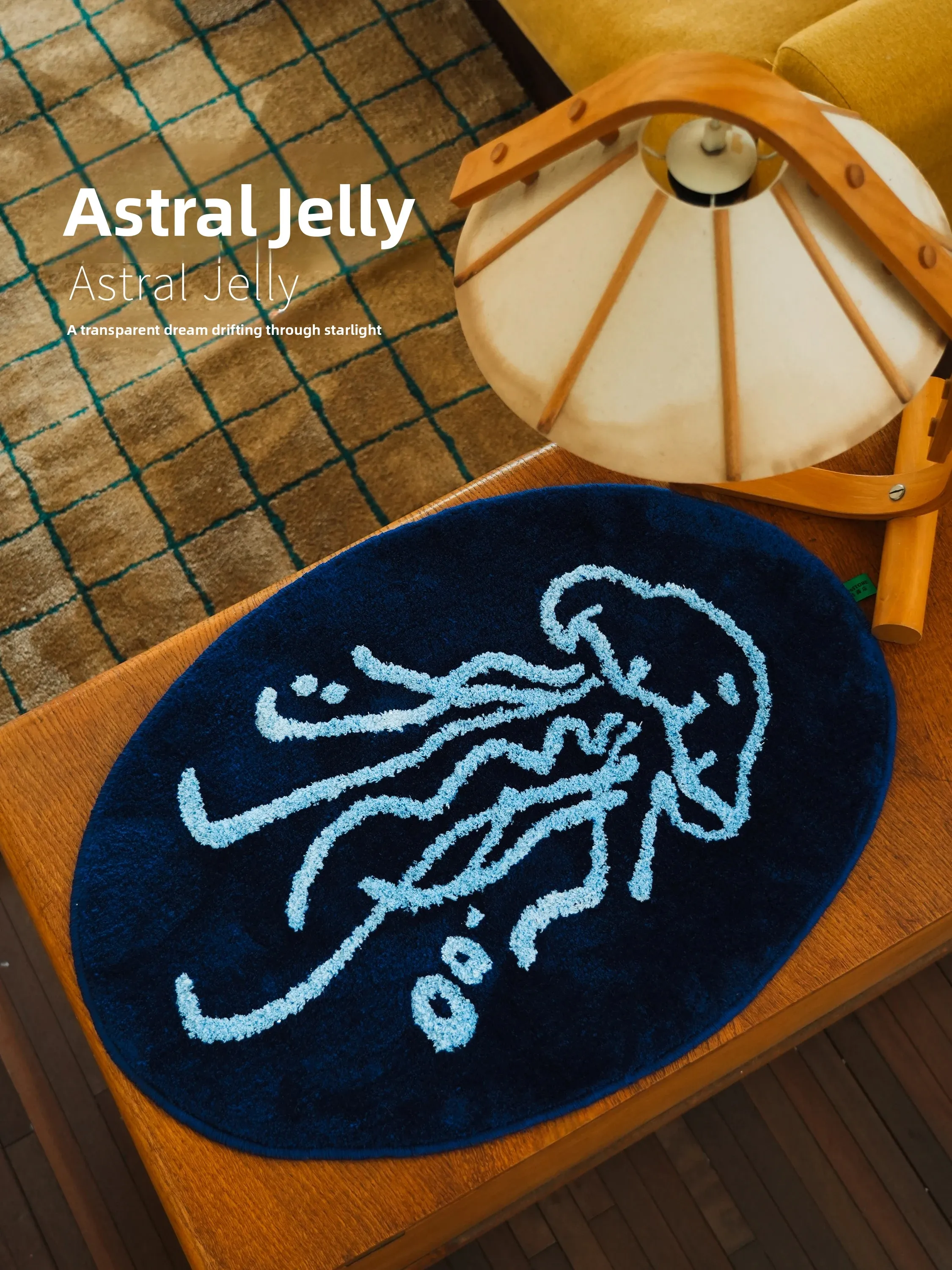 Original Not Island Galaxy Jellyfish Handmade Medieval Carpet Silver Thread Glowing round Floor Mat Living Room Bedroom Decor
