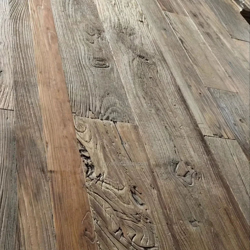 カスタマイズされたワックスオイル多層再生ニレ材フローリング、ヴィラ用ロングボードフローリング