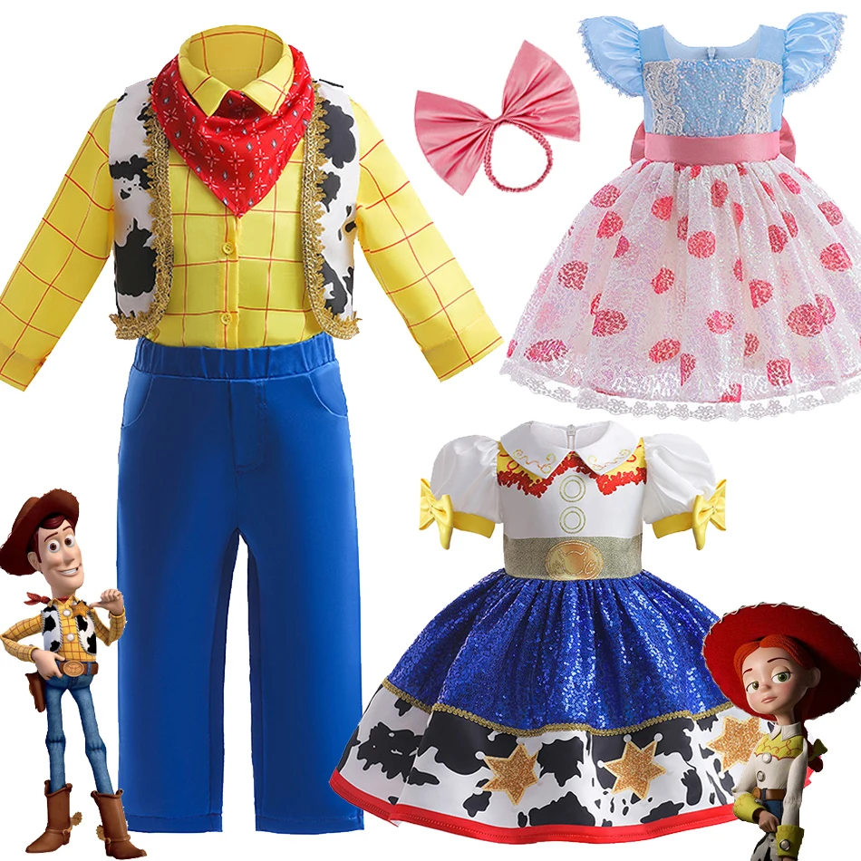 Toy Story Shepherdess Jessie Dress Woody Cowboy Clothes Kids Cartoon Cosplay Disney Halloween Carnival Birthday Party Costume