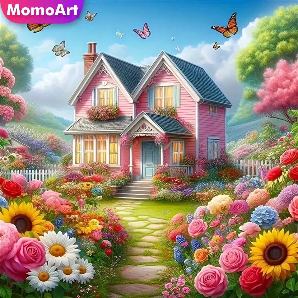 Momoart Haus Diamant Malerei Landschaft Voll Platz Runde Diamant Mosaik Bild Strass DIY Stickerei Garten Wohnkultur