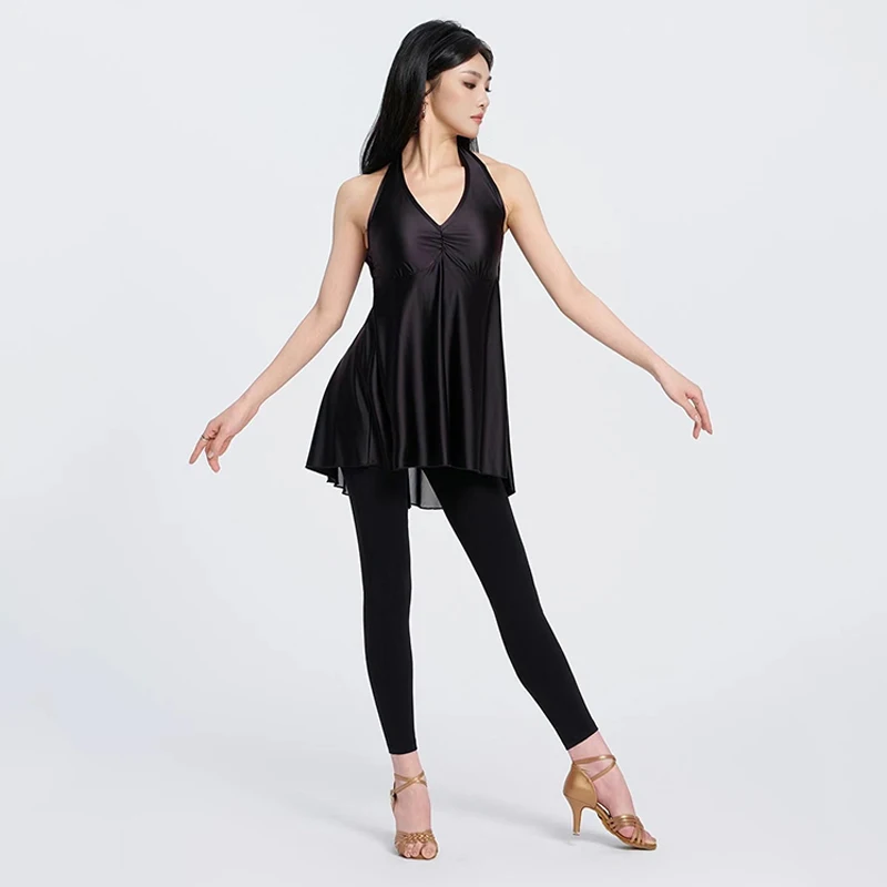 Adulto Rumba Abiti da ballo latino Donna Bianco Nero Top Pantaloni Sala da ballo Pratica di ballo Abbigliamento Summer Club Dance Wear DNV24221