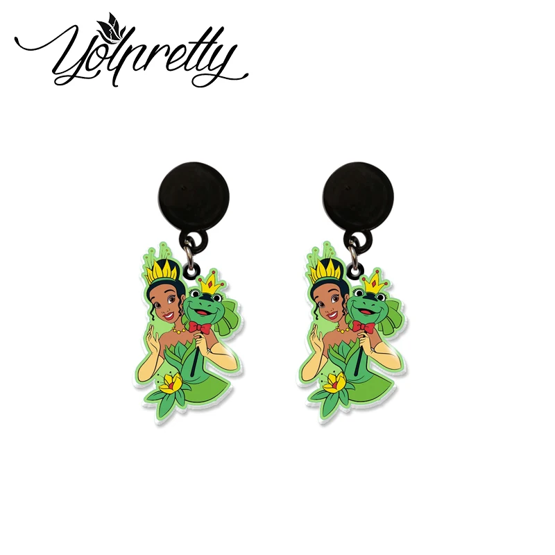 2024 New Fashion Cartoon Baby Pincess and Frog Epoxy Handcraft Acrylic Drop Dangle Earrings