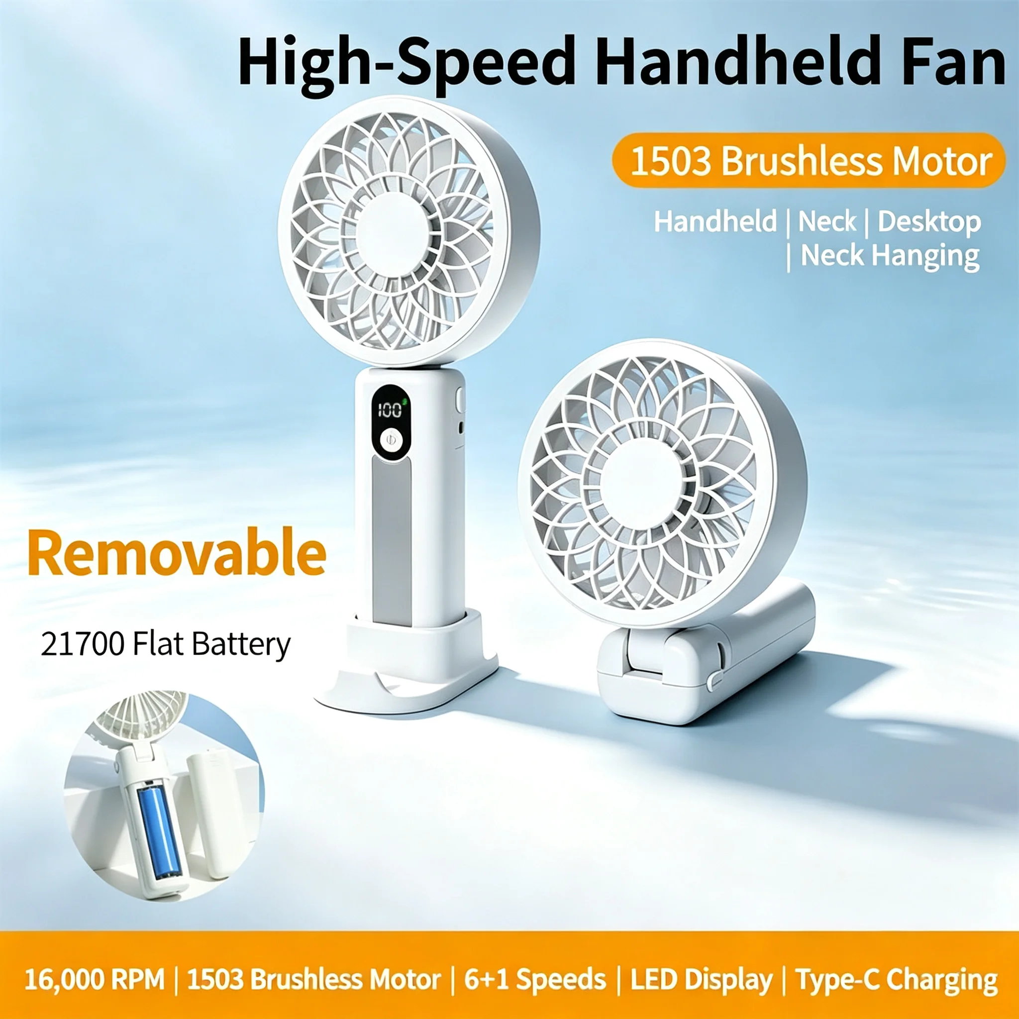 M3 Foldable Desktop Fan,1503 RC Brushless Motor,Type-C Charge,Outdoor Portable Cooling