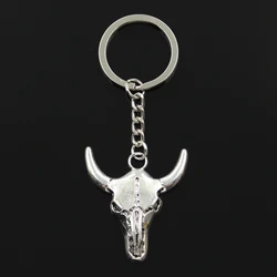 Fashion 30mm Key Ring Metal Key Chain Keychain Jewelry Antique Bronze Silver Color Plated Skull Bull Ox Head 41x38mm Pendant