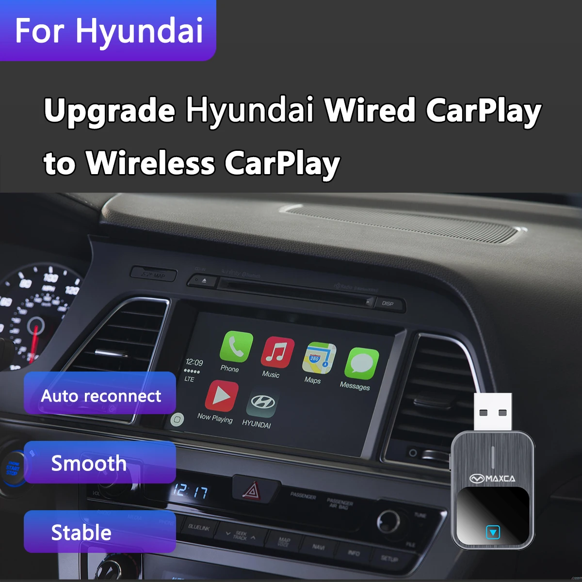 Maxca Wireless CarPlay & Android Auto Adapter Dongle For Hyundai Elantra Tucson IX35 Sonata Santa fe