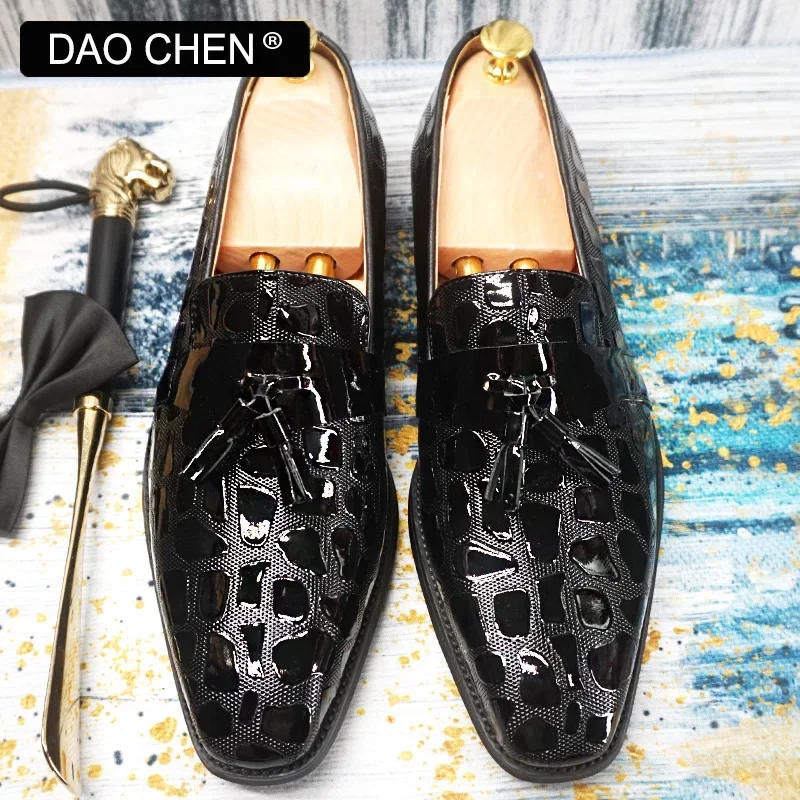 LUXURY BRAND MEN LOAFERS SHOES BLACK BROWN MEN DRESS CASAUAL SHOES SLIP ON WEDDING PARTY PATENT LEATHER SHOES FOR MEN