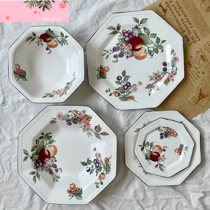 

Высокотемпературная внешняя торговля посуда восьмиугольная пасторальная фруктовая западная ужин домашняя глубокая тарелка овощная тарелка салатница