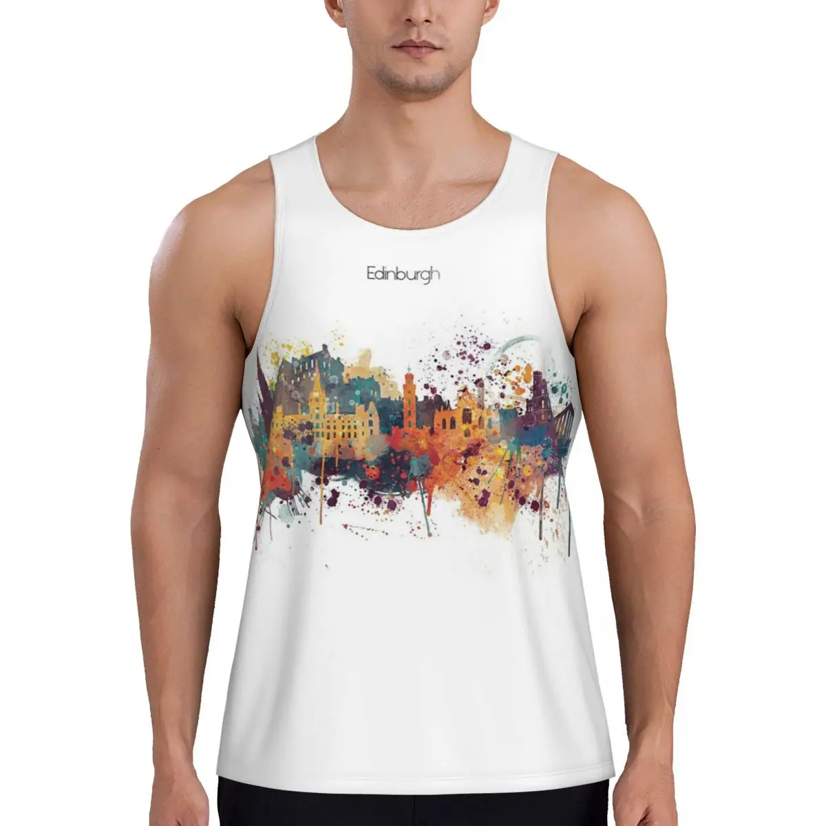 

Quick Dry Edinburgh Watercolour Skyline Gym Tank Muscle Sleeveless Shirt Bodybuilding Breathable Vest
