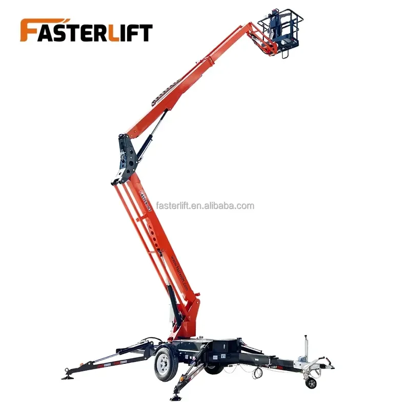2026 CE Fasterlift 200kg Cherry Picker Truck Aerial Work Platform Price Trailer-mounted Folding Boom Lift Spider Lift