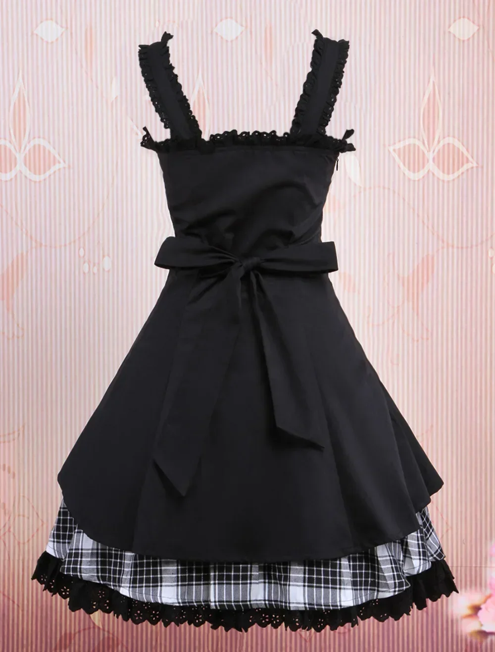 Women's Gothic Lolita Dress, JSK Black Gingham Applique Lolita Jumper Skirt, Halloween Party