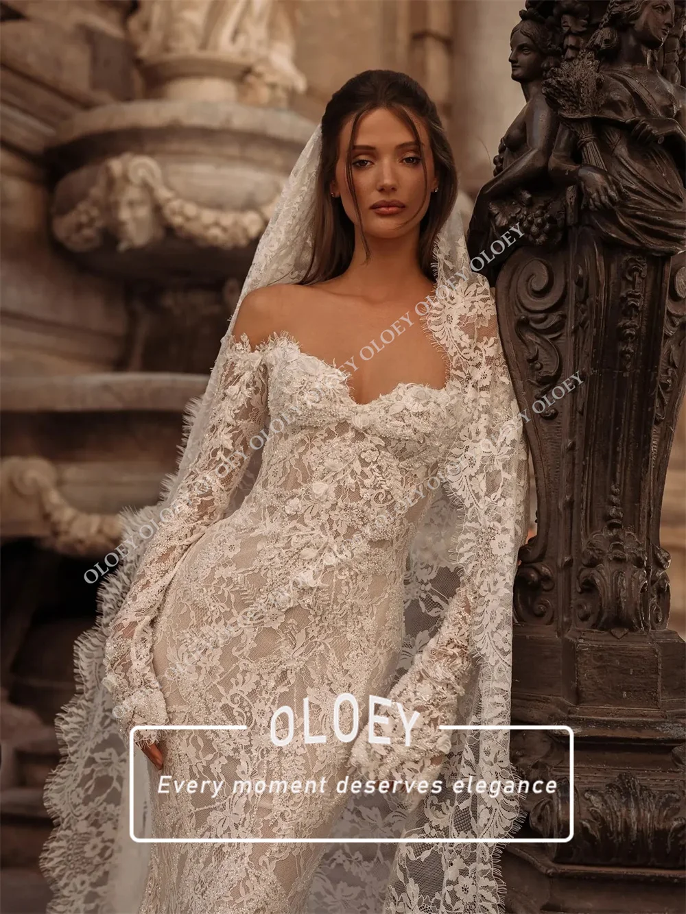 OLOEY Luxury Lace Beads Mermaid Wedding Dress Sweetheart Neck Off Shoulder Bridal Gown Customized Women's Robe De Mariage
