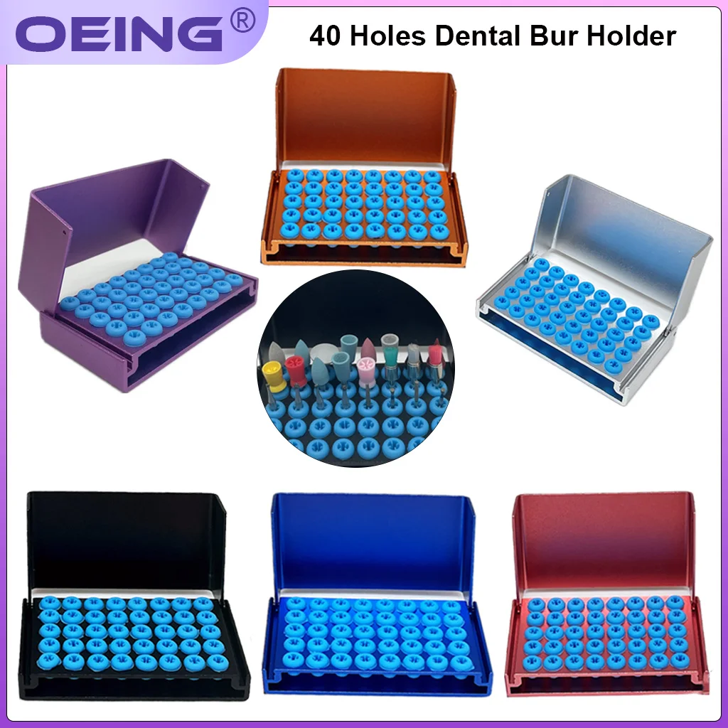 OEING 40 Holes Dental Burs Holder  High Low Speed Aluminium Alloy Disinfection Case Autoclable Dental Storage Case Dentist Tools