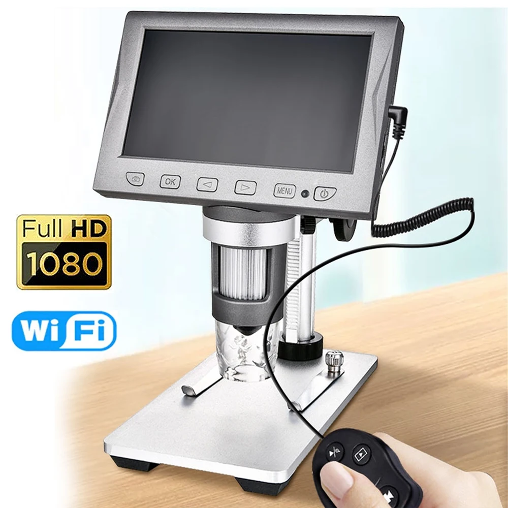 DM8 4.5 Inch 1000X 24MP WIFI Microscope Magnifier Digital Stereo Video Microscope for Phone Computer with Metal Bracket