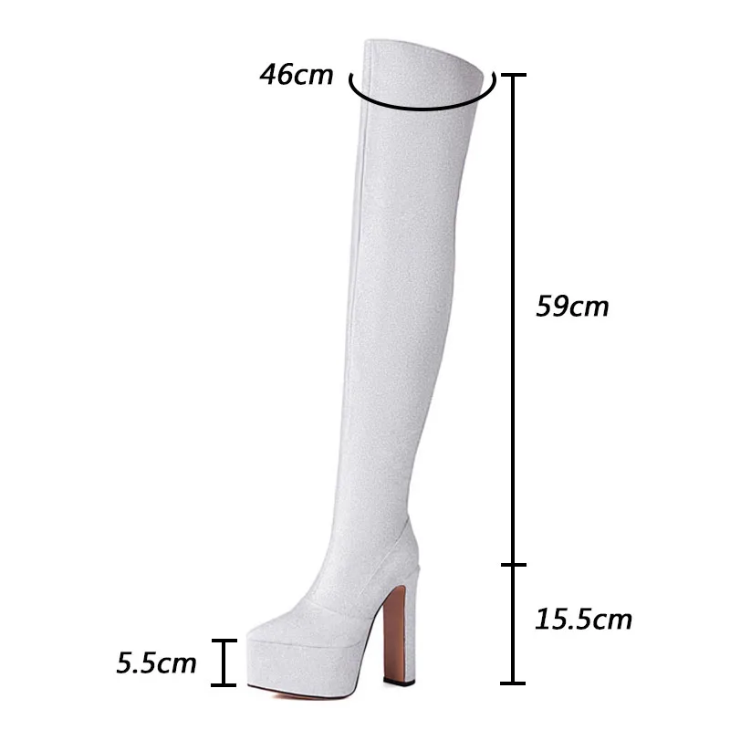 Sukeia Real Photos Women Winter Over Knee Boots Chunky Heels Pointed Toe Beautiful Silver Party Shoes Ladies US Plus Size 3-10.5