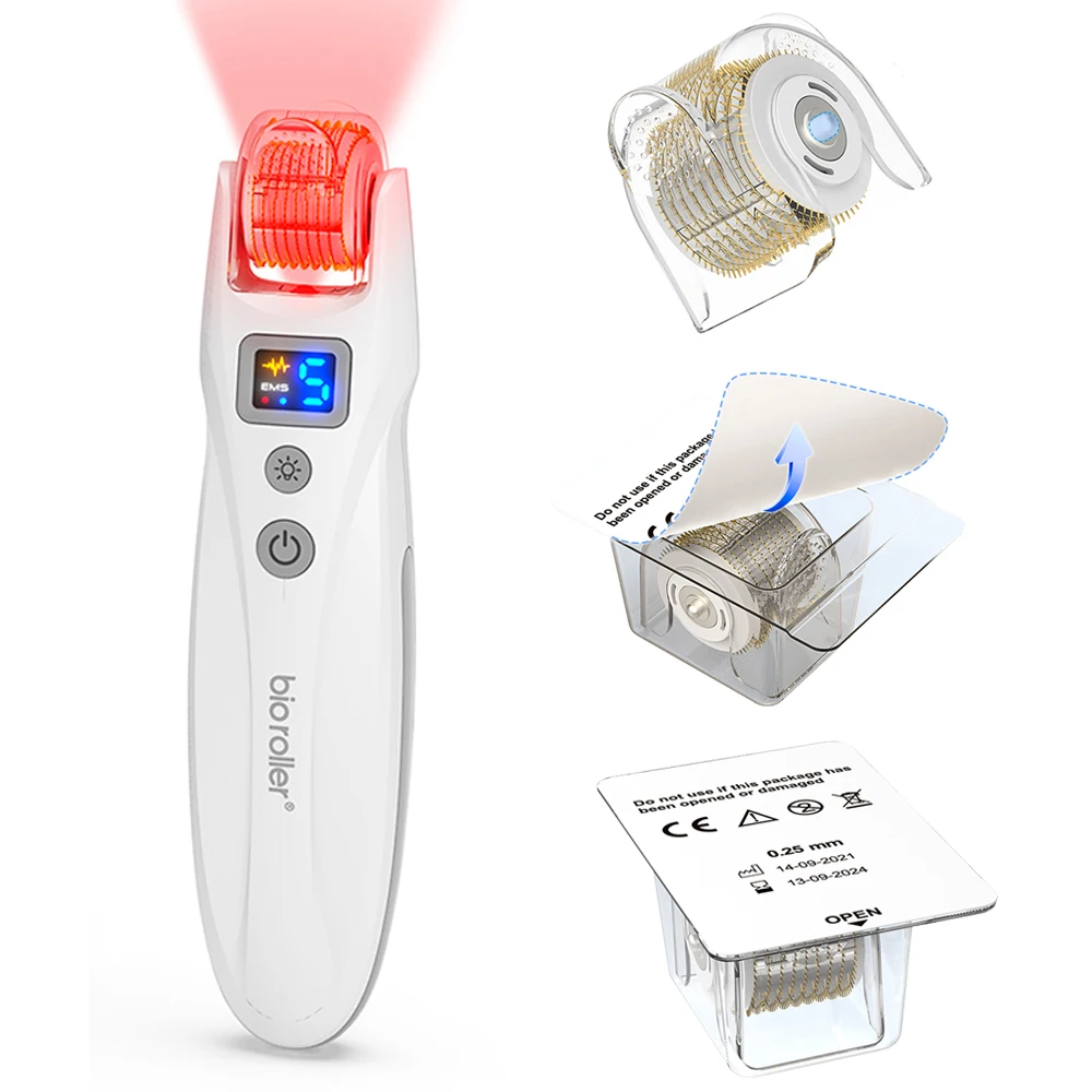 

Microneedles Roller Kit Bioroller G5 EMS Microcurrent Microneedling Pen Vibration Face Massage Roller LED Light Skin Care Tool