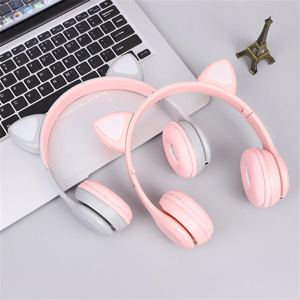 Cute Cat Ears Bluetooth Wireless Headphone With Mic Noise Cancelling Kid Girl Stereo Music Helmet Phone Headset Gift