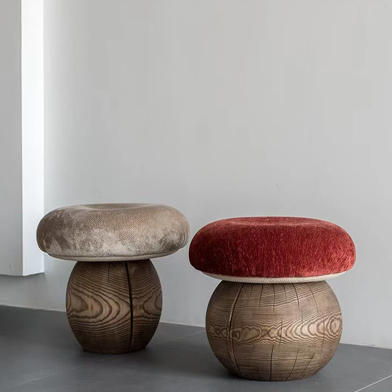 Natural Solid Wood Wind Of Cream Design Mushroom Stool Entrance To The Living Room Mini Round Shape Change One's Shoes Low Stool view 4