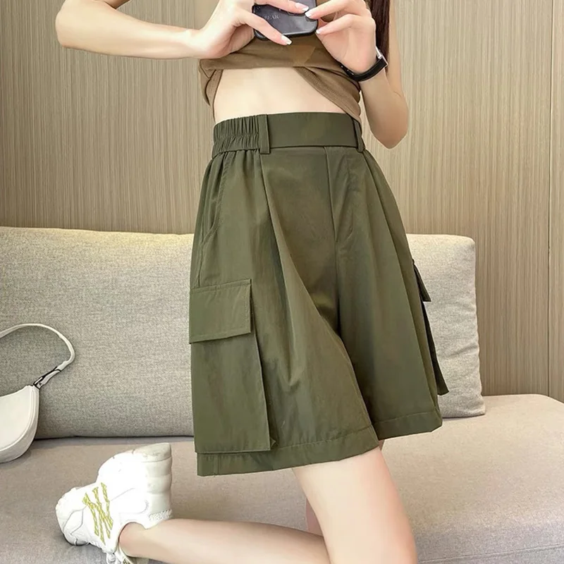 Women big pocket Shorts Summer Casual Loose high waist shorts for girls Soft Cool female Outwear Sports shorts