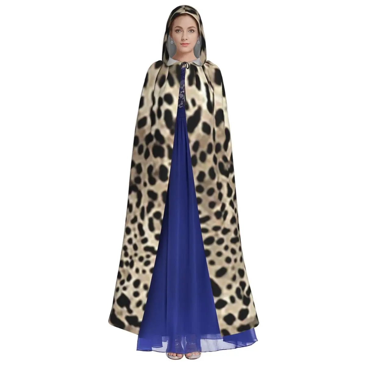 ليوبارد الجلد طويل مقنعين عباءة الساحرة القرون الوسطى زي تأثيري كيب هالوين حفلة الكبار للجنسين